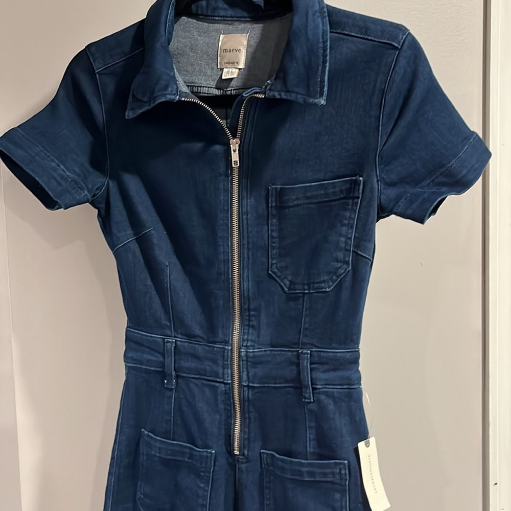 Anthropologie NWT THE COLETTE WEEKEND DENIM JUMPSUIT BY MAEVE - 0 - Picture 5 of 9
